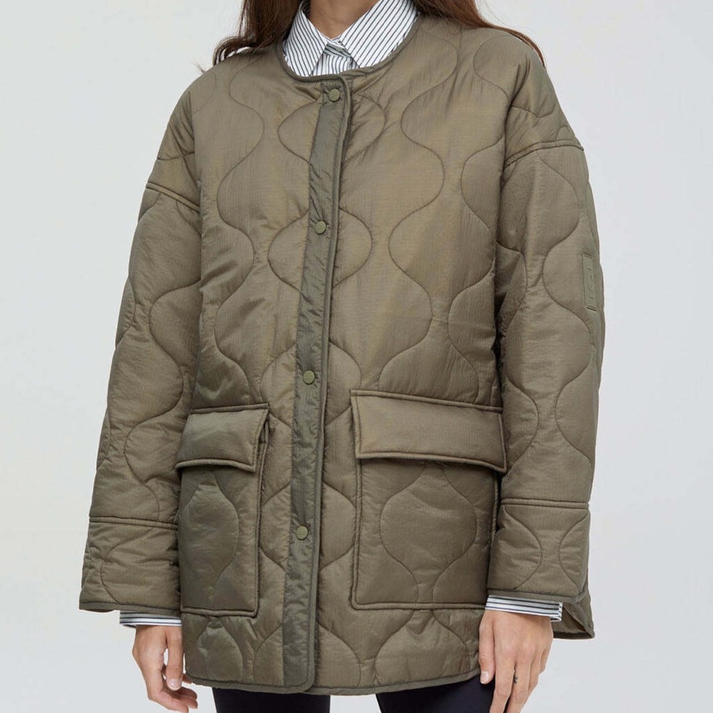 Closed Olive Green Quilted Oversized Jacket in Large